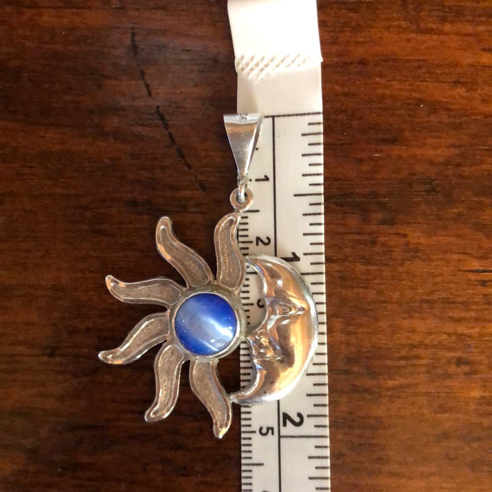Vintage Sun Moon with Blue Gemstone 925 Sterling Silver Pendant made in Mexico - Picture 5 of 5